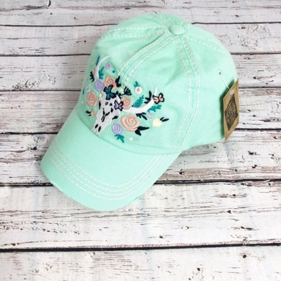 FLORAL STEER SKULL Embroidered, Vintage Style‎ Cap - Picture 4 of 8